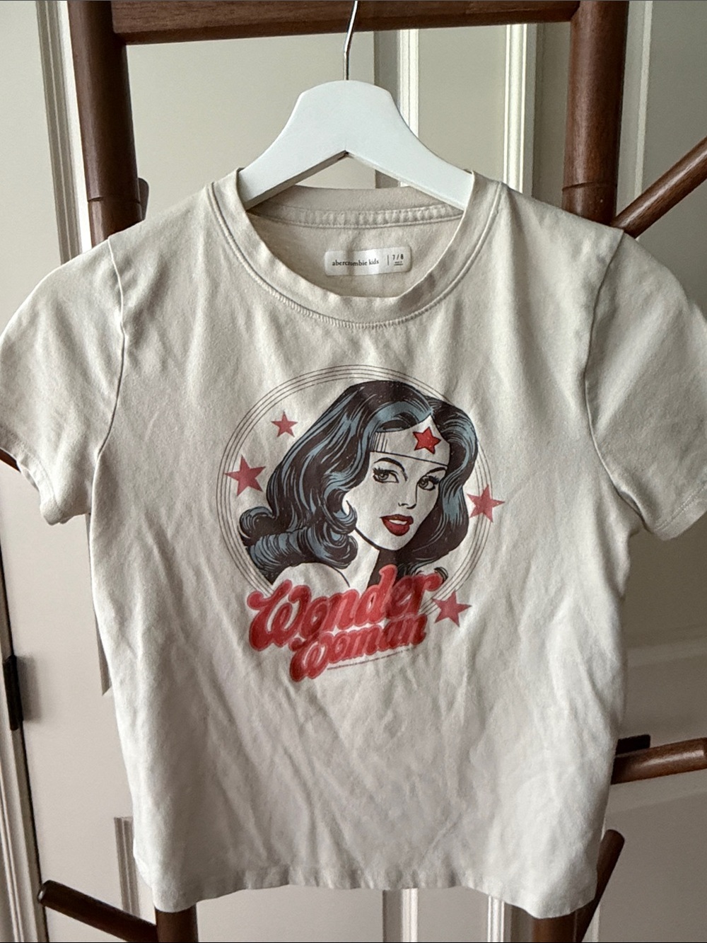 abercrombie kids cream Wonder Woman graphic tee with red accents